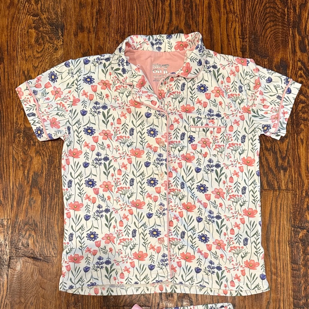 Sleep On It Kids Pajama Set with Pink and Purple Floral Design - Picture 3 of 8